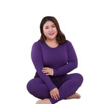 Didelio dydžio T-shirt Šiltas ilgas kelnių komplektas Long Johns Moteriškas apatinis trikotažas Viršutinės dalies ir kelnių komplektas Šiltas apatinis trikotažas 2XL violetinė