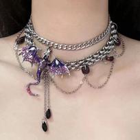 Goth Purple Flying Dragon Choker Necklace For Women Crystal Multilayer Metal Chain Collar Choker Necklace For Party Punk Jewelry gray