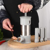 Nerūdijančio plieno dešrų mėsos įdaras Horizontalus dešrų gamintojas Naminis virtuvės mėsos dešrų gaminimo įrankis dešros užpildas Wooden spoon