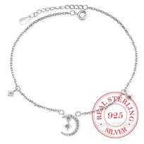 925 Sidabro Mėnulio ir Žvaigždės Kulno Apyrankė Moterims, Cirkonio Minimalistinis Papuošalas, Vestuvių Šventės Gimtadienio Dovana, Elegantiškas Mados Aksesuaras sidabras