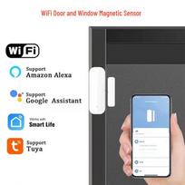 Tuya Smart WiFi Door Sensor: Voice-activated Wireless Alarm for Doors and Windows. WiFi-Bluetooth Dual Mode Door Magnet - White