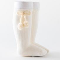 2025 Autumn 13-Color Knee-High Pom-Pom Socks for Toddlers L for 2-3 years old, foot length 12-14CM kreminė balta spalva