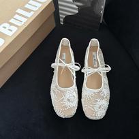Breathable Women Mary Jane Flats Shoes Fashion Butterfly-knot Shoes Laides Soft Sole Comfort Street Style Shoes 35 smėlis