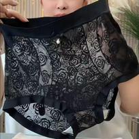 Women's High-Waisted Tummy Control Embroidered Lace Sexy Underwear Plus-Size Thin Breathable Abdomen-Flattening Briefs one size
