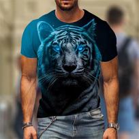 Beast Lion Wolf Tiger 3D Printed T-shirt New Summer Men's Super Large Comfortable Soft Casual Versatile Short Sleeve T-shirt S mėlyna