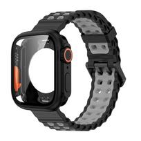 Silicone Strap+Case For  Apple Watch Series11 10 9 8 7 6 5 4 Change to Ultra3 2 49mm Two-tone Sport Bracelet Glass Protective Bu 46mm Series11 10