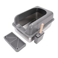 Stainless Steel Cat Litter Box with Protective Shovel Placed in Living Room, Hallway, Bedroom, Pet Store