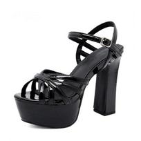 Ultra High Heels Women Sandals Sexy Summer Shoes Platform Thick Sole Patent Leather Sandales Nightclub Fashion Heeled Sandalias 34 juoda