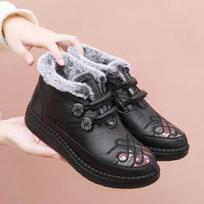 Womens Winter Warm Plush Cotton Boots Mom Grandma Shoes Non Slip Soft Sole Thick Indoor Outdoor Snow Boots 34 juoda