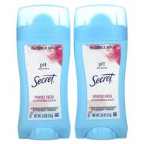 Secret, pH subalansuotas antiperspirantas/deodorantas, skaidrus kietas, pudros gaivus kvapas, dviguba pakuotė, 2,6 uncijos (73 g) kiekviena