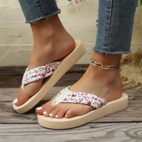 Summer women's beach fashionable outdoor flower flip flops 36 smėlis