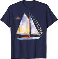 Watercolor Sailboat with Compass and LATITUDES Sailing Gift Unisex T-Shirt S