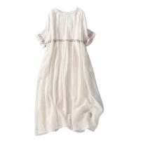 Summer Dress for Women Plus Size Boho Short Sleeve Crew Neck Loose Long Dress Casual Flowy Beach A-line Dress M balta