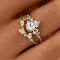 Huitan Trendy Bridal Sets Rings with Waterdrop Cubic Zirconia Romantic Women's Accessories Anniversary Party New Luxury Zircon 6