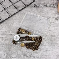 12 rinkinių, tvirtų odinių tvirtinimo detalių rinkinys 15 mm metaliniai užsegami mygtukai, smeigtukai, odinės kniedės, užsegimas su 4 nustatymo įrankiais bronza