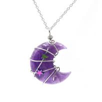 Crystal Necklace Tree-of-Life Crescent-Moon Necklace Wire Wrap Natural Gemstones Pendant Clavicle Chain Jewelry Decor