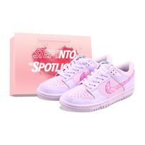 Nike Dunk Shopping Bag, Pink Blue Mist Island Leather Low top Skateboard Shoes Unisex White FD1232-002(Team620-BOX) 35.5
