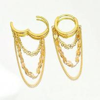 Bohemian Multi Layer Chain Tassel Hoop Earrings Gold Silver Color Options Fashionable Hip Hop Style Lightweight Alloy for Women