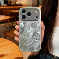 Electroplated Mirror iPhone 14/15/16/17 Pro Case with Gauze and Resin Finish iPhone 17 sidabras