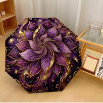 Mystic Purple Golden Mandala Printed umbrella windproof folding umbrella portable sun and rain umbrella suitable for gifting