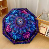 Vibrant Mandala with Flowers Printed umbrella windproof folding umbrella portable sun and rain umbrella suitable for gifting