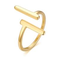 Aesthetic Parallel T Bar Rings for Women Party Jewelry Gift, Chic Gold Color Stainless Steel Statement Finger Ring 6