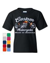 Custom Motorcycles Youth kids boys T-Shirt Biker Chopper American Tradition USA Kids Tee 120