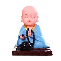 1pcs Solar Powered Bobble Shaking Head Monk Ornaments Buddhist Monk Figurines Statues Car Home Office Decorations mėlyna