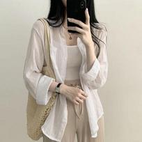 Summer Ice Cream Color Loose Long Sleeve Women's Shirt Sun Protection Folded Design Commute Style Thin Material Pure Color S balta