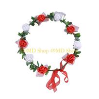 49MD Rose Floral Wreath Elastic Headband Festival Hair Accessories Decorative Headwear For Birthday Halloween And Daily Wear