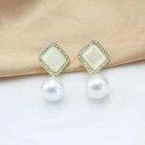 Opal Crystal Square Rhombus Round Imitation Pearl Drop Earring for Women New Simple Geometry Zircon Girlfriend Gift
