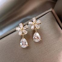 European CZ Crystal Rhinestone Flower Water Drop Pendant Earring for Women American Zircon Trend Gift