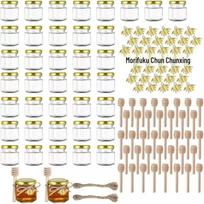 Šešiakampiai stiklainiai medui, uogienei ir čili padažui - 45 sandarūs mini stiklainiai 25ml Honey Bottle + Gold Lid