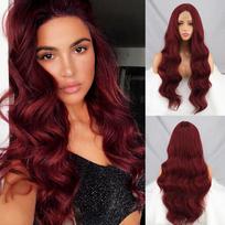 MISS PERUKAS Red Wine Long Body Wave Perukas be kirpčiukų Sintetinio pluošto kasdieniai drabužiai Cosplay Long Water Wave Red Wine Black Oranžinis perukas