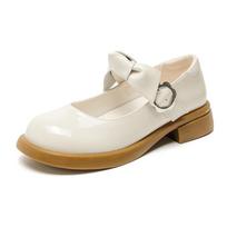 fashion 2024 Summer Retro Leather Low-heel Mary Jane Shoes Bow with Collegiate Style Women's Patent Leather Small Leather Shoes Lolita 35 juoda