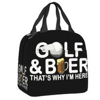 Golf And Beer Insulated Lunch Bag for Women Resuable Sports Golfing Golfer Thermal Cooler Bento Box Office Work School 22x20x13CM smėlis
