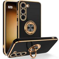 Protective Case - BOOLING - for Samsung Galaxy S23 - Silicone - Stand Ring - Gold Plated Edges juoda