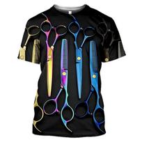 Men's Retro Barber Tool Pattern Men's Printed T-shirt Personalized Round Neck Fashion Comfortable Short sleeved Top S