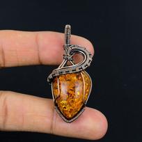 Baltic Amber Pendant, 999 Copper Wire Wrapped Gemstone Jewelry, Handmade Pendant For Mother Day 2.55 Inches
