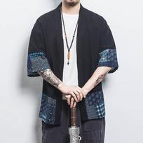 Vyriška vasarinė kimono kardigano: Vidutinio ilgio rankovių, laisvas Hanfu Dao chalatas 3XL