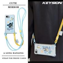 KEYSION Crossbody Strap Phone Case for iPhone 16e SE 2020 2022 Cute Cartoon Long Lanyard Mirror Shockproof Cover for iPhone 8 7 Plus for iPhone 16e