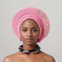 Nigerian Wedding African Headtie Turbans for Women Muslim Headwear Headpiece Head Wraps rožinė