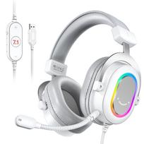 FIFINE RGB Gaming Headset with 7.1 Surround Sound/3-EQ/MIC,Over-ear Headphone with In-line Control for PC PS4 PS5 Ampligame-H6W balta