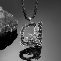 Stainless Steel Norse Mythology Eagle Necklace Men Vikings Raven Never Fade Gold Color Vegvisir Slavic Runes Amulet Pendant Gift 60CM