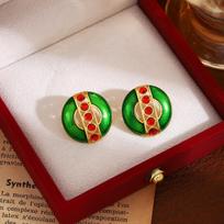 Medieval Style Colored Cat'S Eye Earrings, High-End Hollow-Out Diamond-Encrusted Court Style Stud Earrings, Women'S Light Luxury Fashion Earrings
