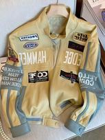 Leather Jacket With Heavy Embroidery, Baseball Uniform, Men's And Women's And Winter Loose Coat L chaki