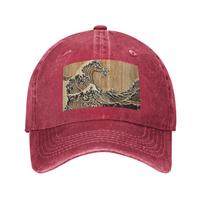 Didžioji Hokusai banga bambuko intarsijos stiliaus džinsinio audinio kepurė Atsitiktinės beisbolo kepurės Reguliuojama kepurė Vasarinės Unisex beisbolo kepurės One Size