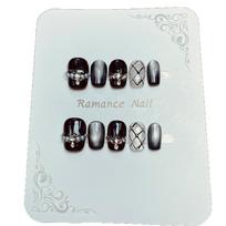 Exquisite Black Pearl & Diamond Grid Starry Sky Short Wearable Nails - Handmade, Dazzling Daily Wear Nail Tips Extra Small XS