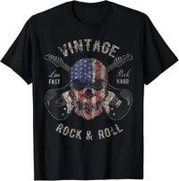 American Flag Guitar Vintage Rock and Roll Skull Guitarist Gift Unisex T-Shirt L