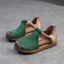 Vasaros Nauji Tikros Odos Skiautiniai Tuščiaviduriai Kiaulės Nosies Basutės Moteriškos Plokščiapadės Velcro Dirželiu Romėniško Stiliaus Mules 35 žalia